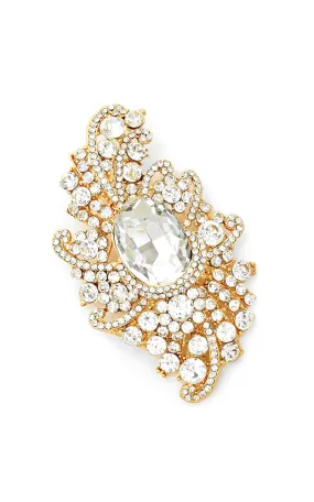 06244 Gold Clear Crystal Oval Accented Bouquet Pin Brooch