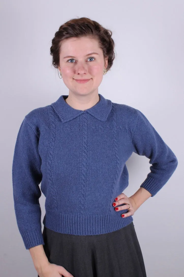 1940s vintage style pullover - Merino - Light blue - Gertrud