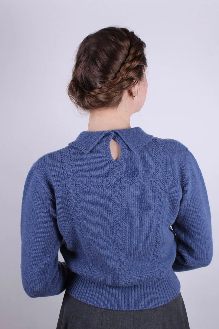 1940s vintage style pullover - Merino - Light blue - Gertrud