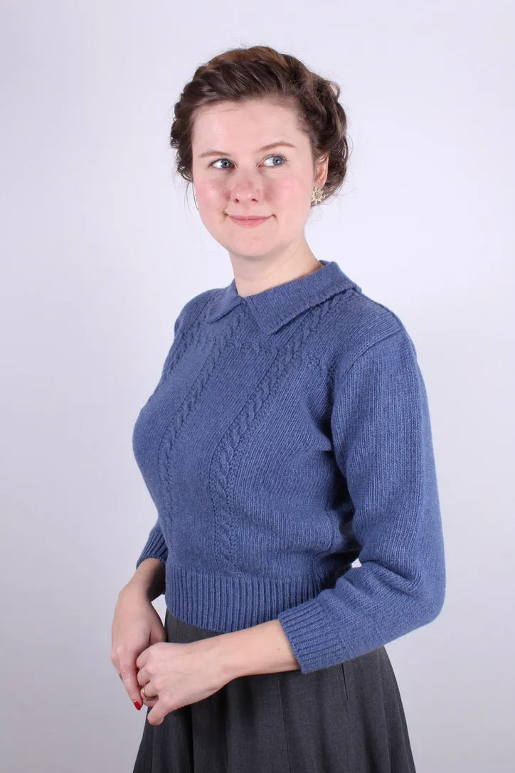 1940s vintage style pullover - Merino - Light blue - Gertrud
