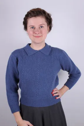 1940s vintage style pullover - Merino - Light blue - Gertrud