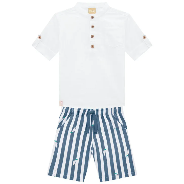 2 Piece Boys Shirt & Striped Shorts