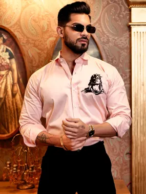 Adiyogi Shiva Pink Embroidered Designer Satin Cotton Shirt
