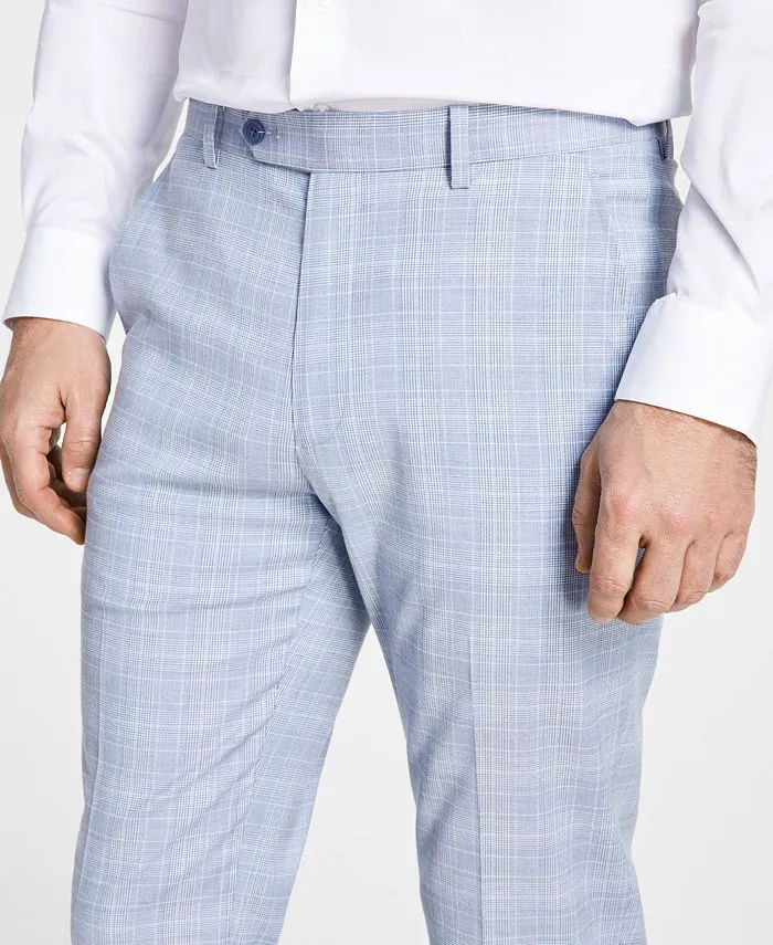 Alfani Mens Slim fit Dress Pants 30 / 30 Light Blue Plaid