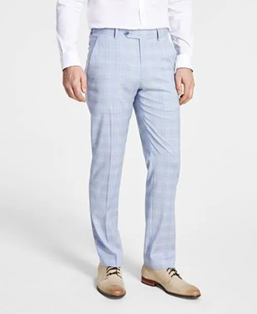 Alfani Mens Slim fit Dress Pants 30 / 30 Light Blue Plaid