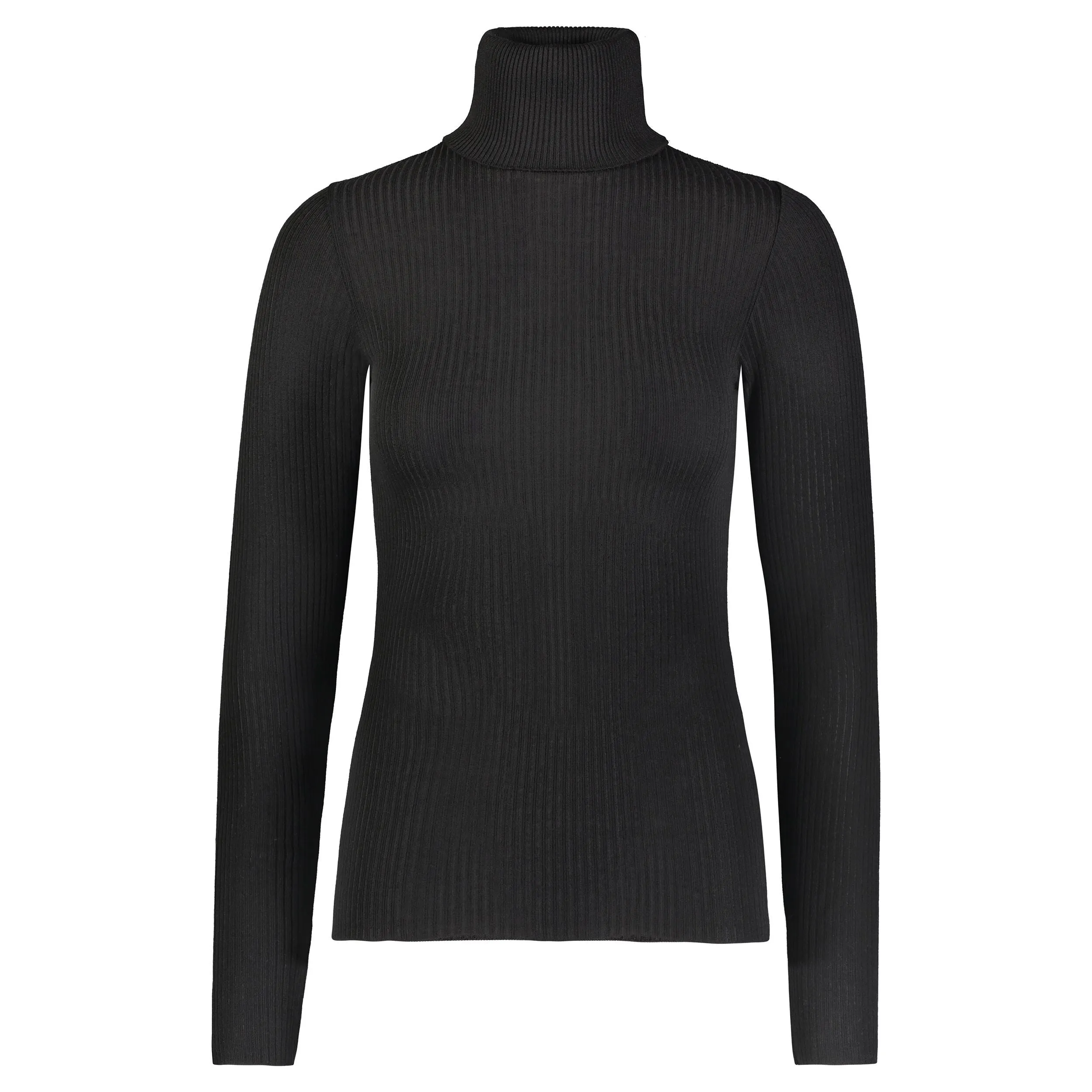 ALI TURTLENECK LS BLACK Rib Knit Fitted
