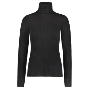 ALI TURTLENECK LS BLACK Rib Knit Fitted