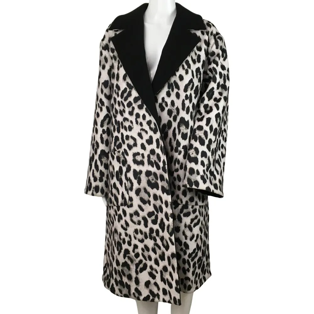 Alice   Olivia Women’s Leopard Print Reversible Belted Coat Black Multi Sz M/L