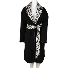 Alice   Olivia Women’s Leopard Print Reversible Belted Coat Black Multi Sz M/L