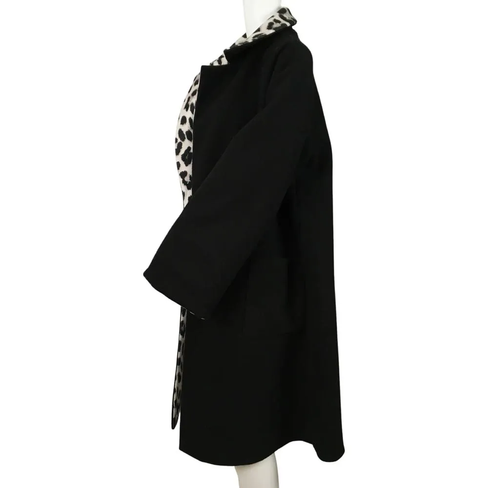 Alice   Olivia Women’s Leopard Print Reversible Belted Coat Black Multi Sz M/L