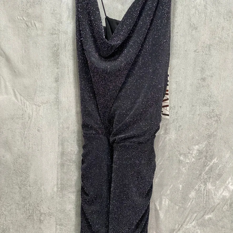 ALMOST FAMOUS Junior's Black Metallic Cowelneck Bodycon Pullover Mini Dress SZ L (10/11)