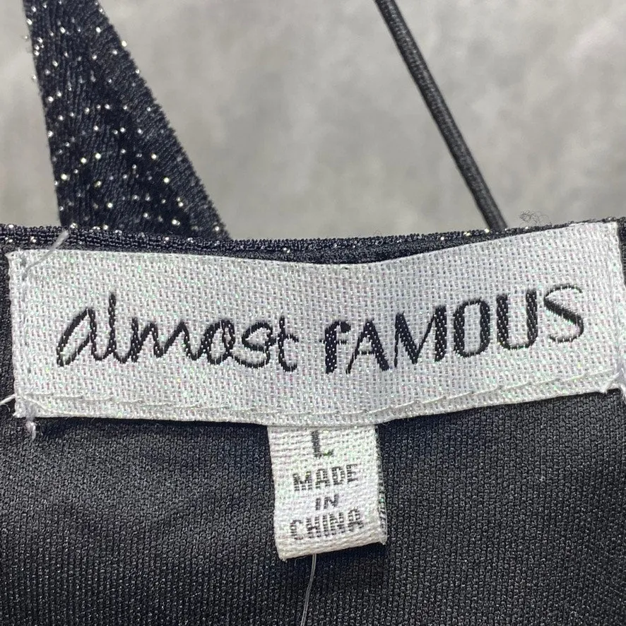 ALMOST FAMOUS Junior's Black Metallic Cowelneck Bodycon Pullover Mini Dress SZ L (10/11)