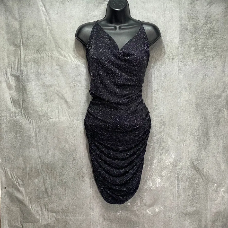 ALMOST FAMOUS Junior's Black Metallic Cowelneck Bodycon Pullover Mini Dress SZ L (10/11)