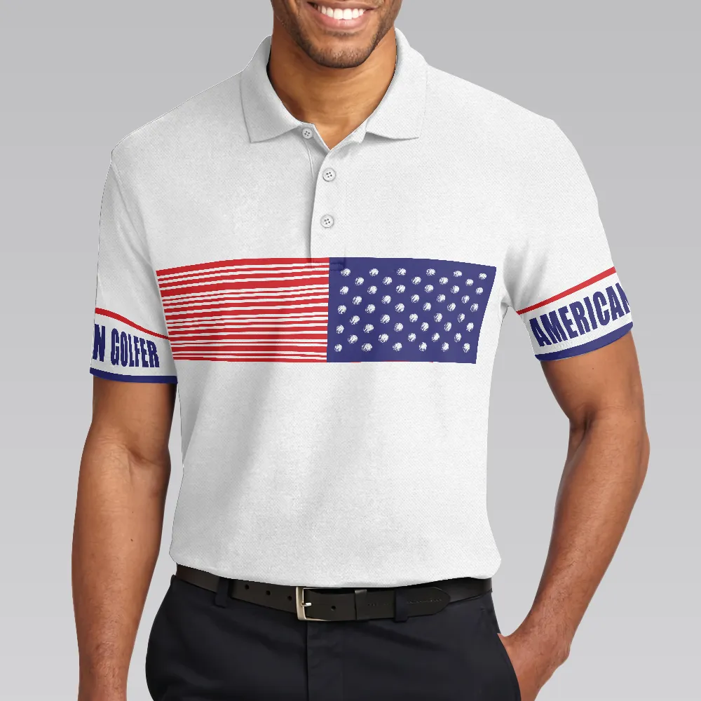 American Golfer Golfing Polo Shirt, Strips Barcode American Flag Polo Shirt, Patriotic Golf Shirt For Men
