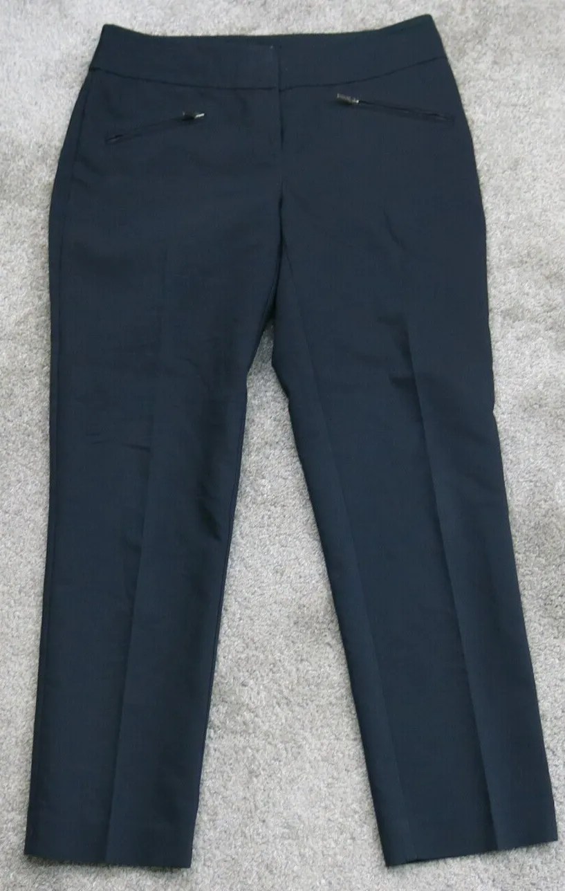 Ann Taylor Womens Curvy Dress Pants Mid Rise Zipper Pockets Navy Blue Size 0