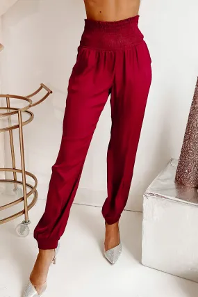 Arabian Nights Smocked Waist Joggers (Burgundy)
