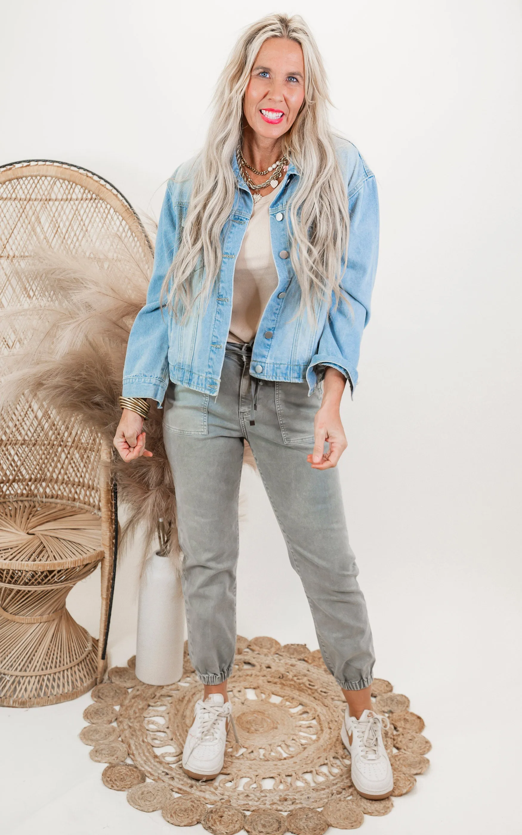 Ash Grey High Rise Jogger Crop | Mica**