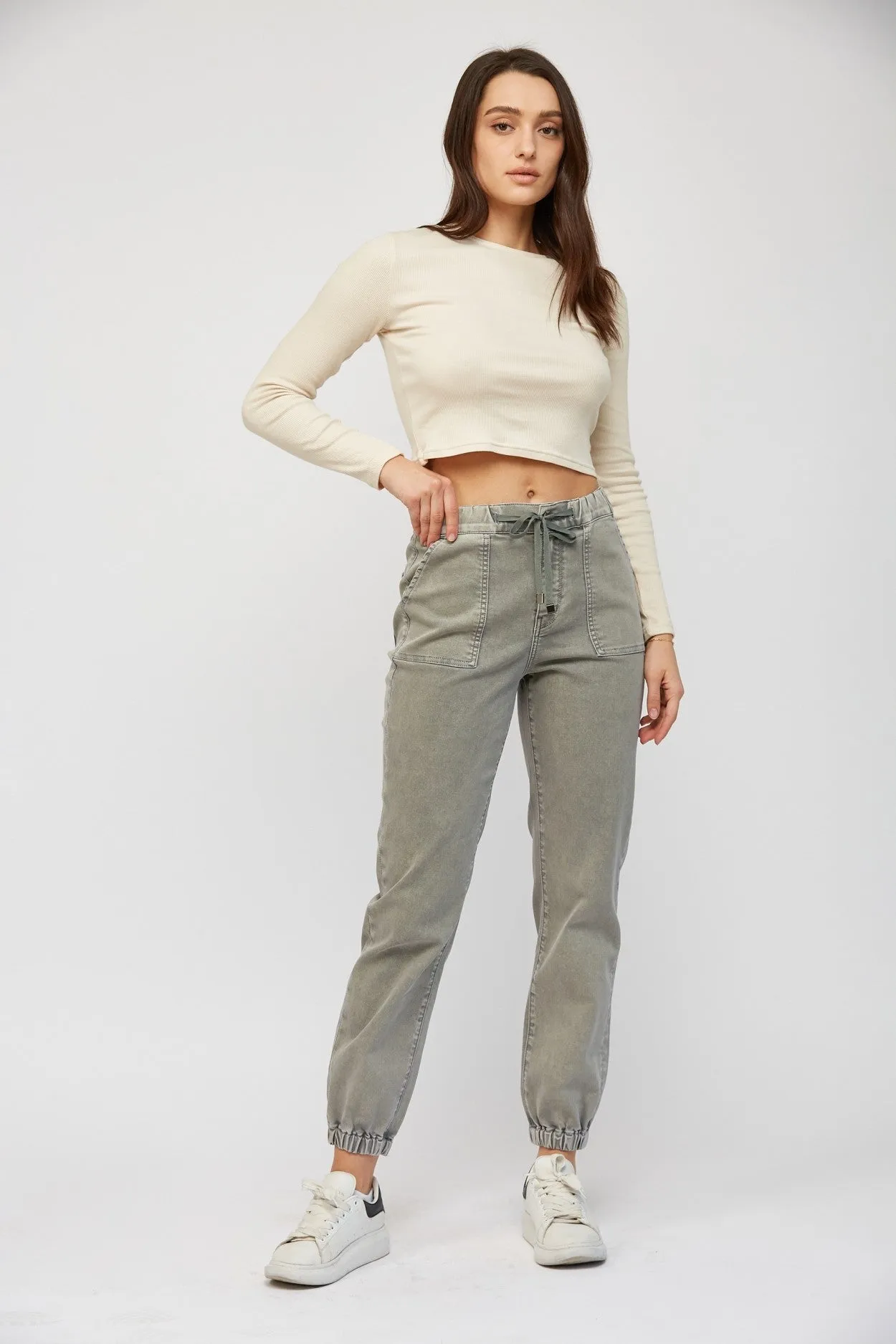 Ash Grey High Rise Jogger Crop | Mica**