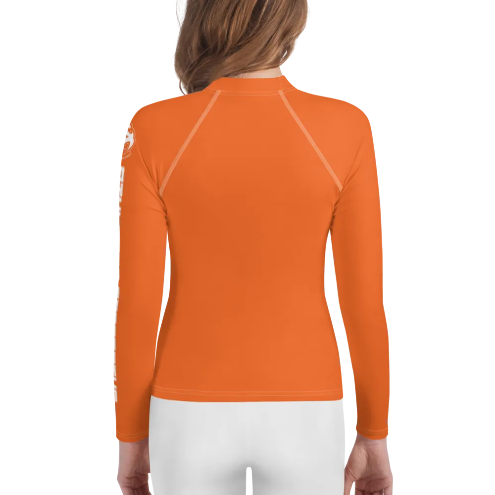 Athletic Apparatus Orange White logo White stitch Youth Rash Guard