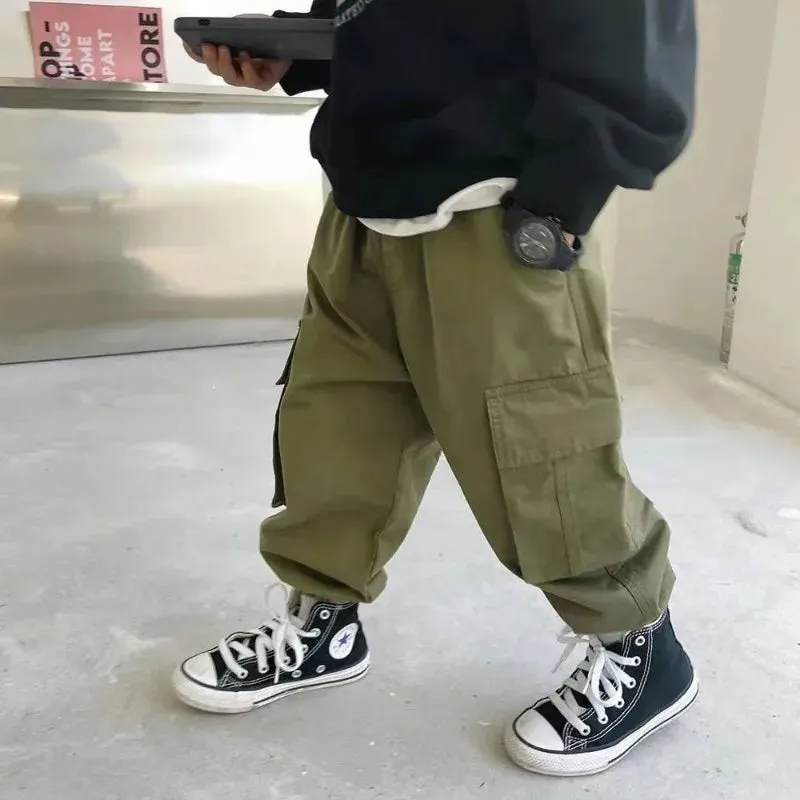 Autumn Kids Solid Cargo Pant Boys Thin Elastic Waist Sweatpant 2 y Young Child Clothes Spring Girls Elastic Waist Sport Trousers