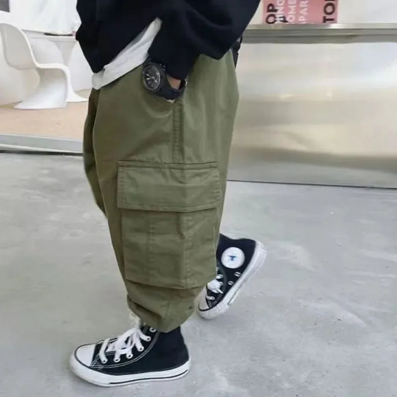 Autumn Kids Solid Cargo Pant Boys Thin Elastic Waist Sweatpant 2 y Young Child Clothes Spring Girls Elastic Waist Sport Trousers