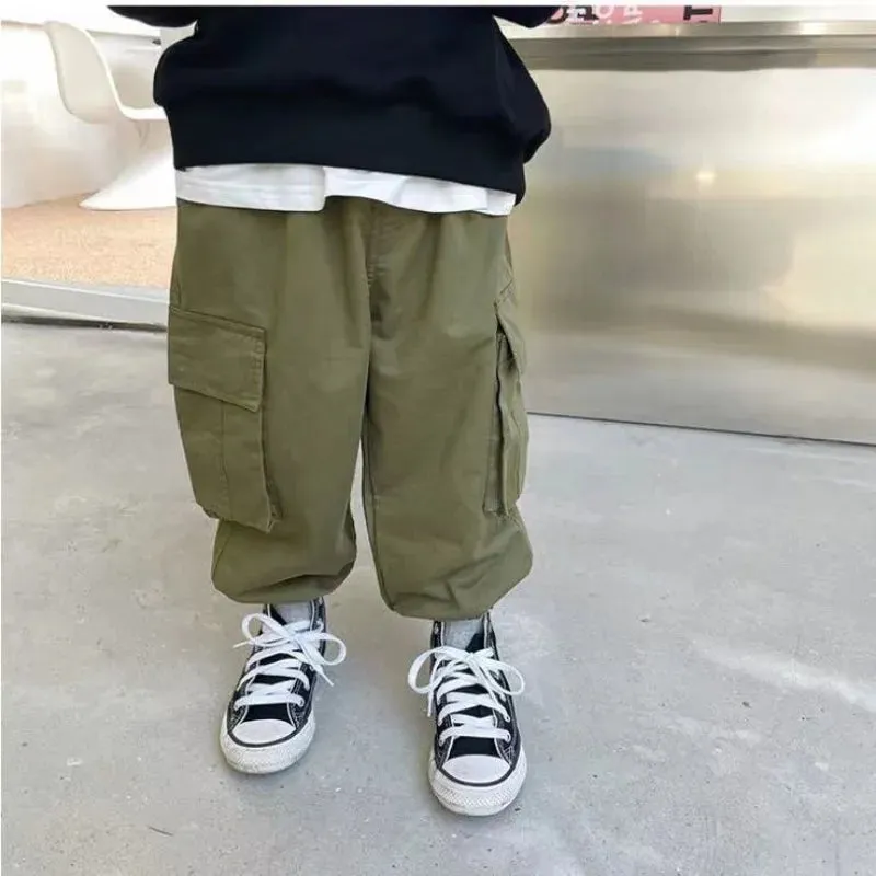 Autumn Kids Solid Cargo Pant Boys Thin Elastic Waist Sweatpant 2 y Young Child Clothes Spring Girls Elastic Waist Sport Trousers