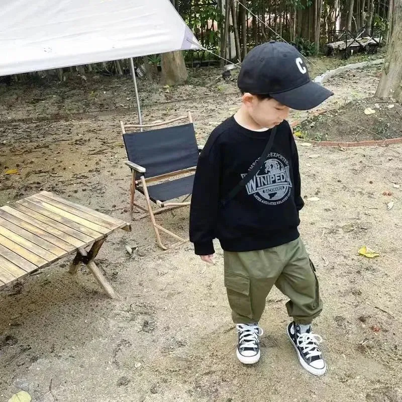 Autumn Kids Solid Cargo Pant Boys Thin Elastic Waist Sweatpant 2 y Young Child Clothes Spring Girls Elastic Waist Sport Trousers