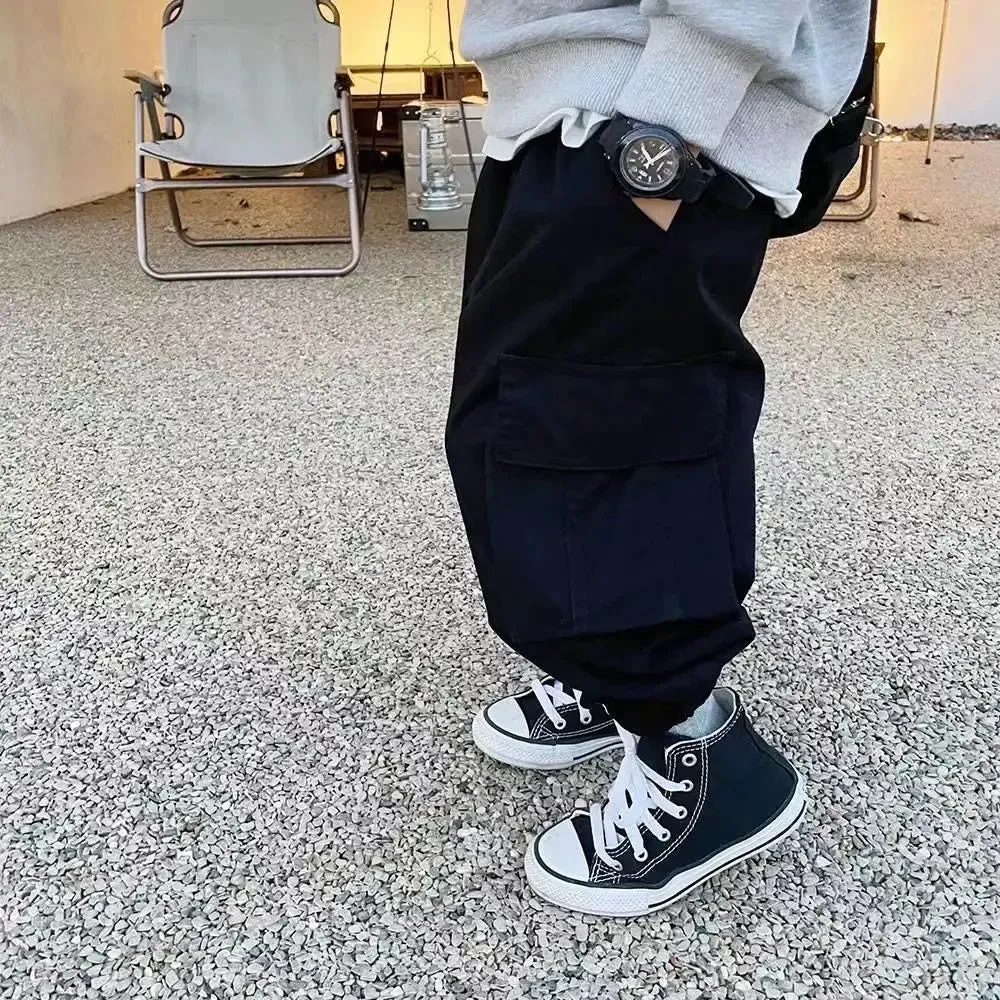 Autumn Kids Solid Cargo Pant Boys Thin Elastic Waist Sweatpant 2 y Young Child Clothes Spring Girls Elastic Waist Sport Trousers