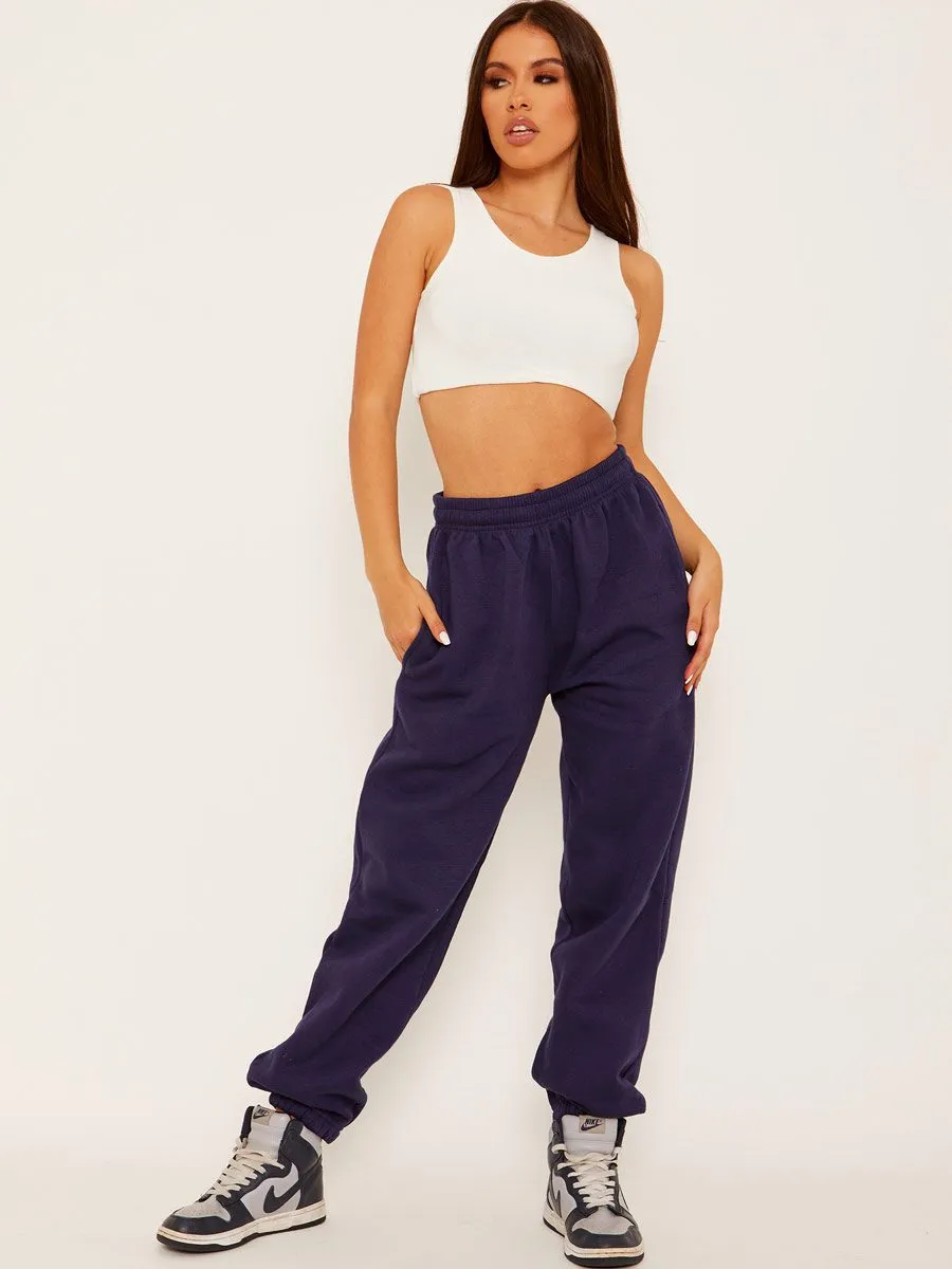 Barbara Oversized Fleeced Joggers In Navy