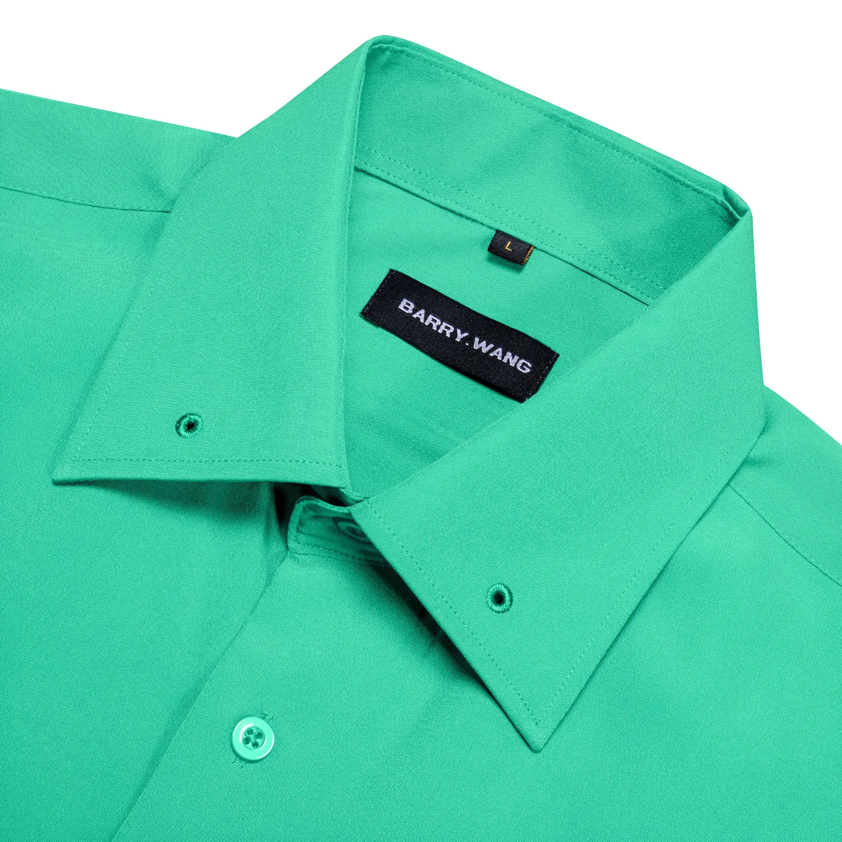 Barry Wang Mint Green Shirt Pale Green Solid Silk Long Sleeve Shirt