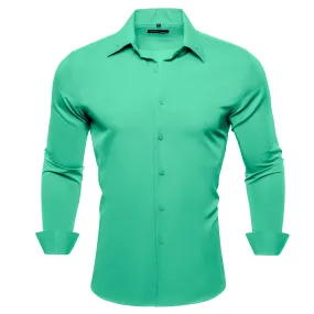 Barry Wang Mint Green Shirt Pale Green Solid Silk Long Sleeve Shirt