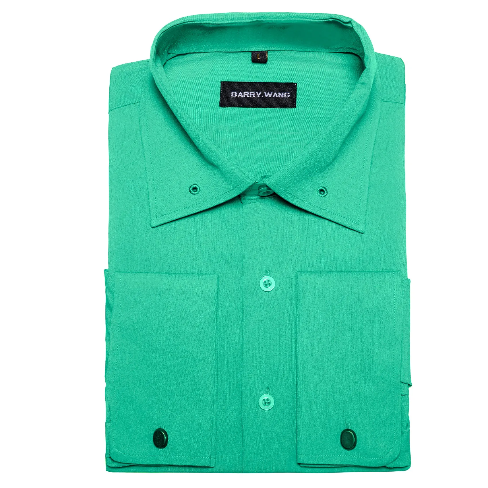 Barry Wang Mint Green Shirt Pale Green Solid Silk Long Sleeve Shirt