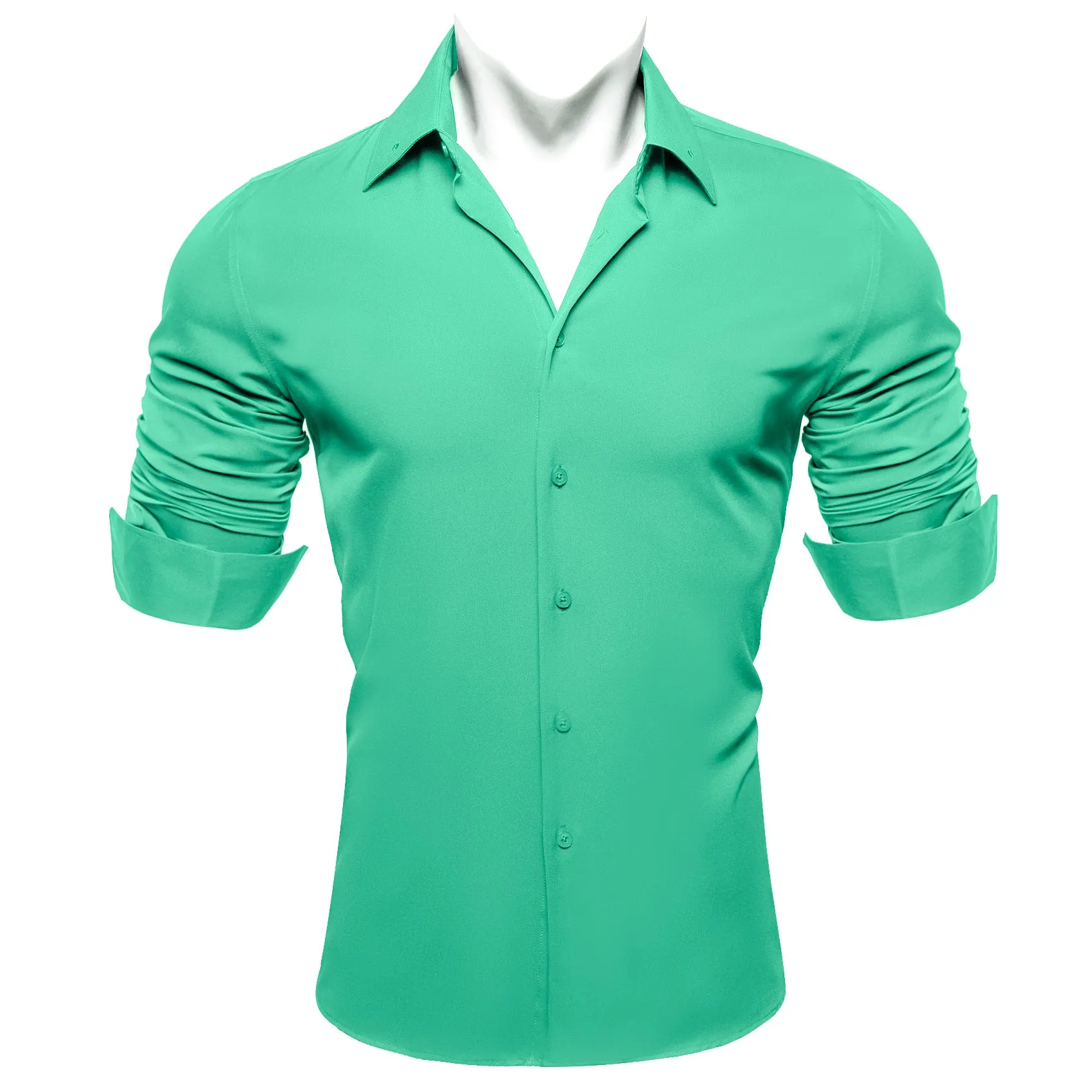 Barry Wang Mint Green Shirt Pale Green Solid Silk Long Sleeve Shirt