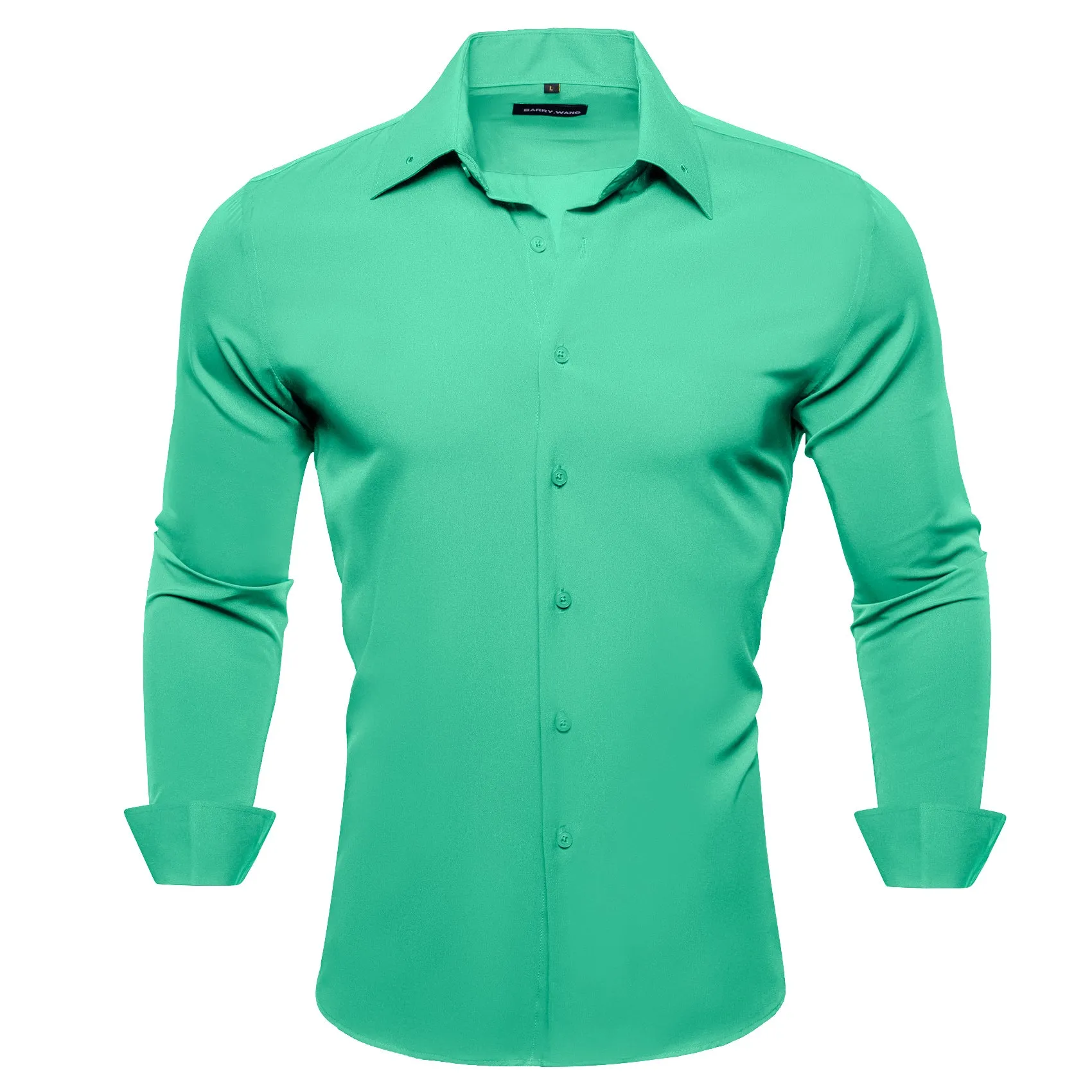 Barry Wang Mint Green Shirt Pale Green Solid Silk Long Sleeve Shirt