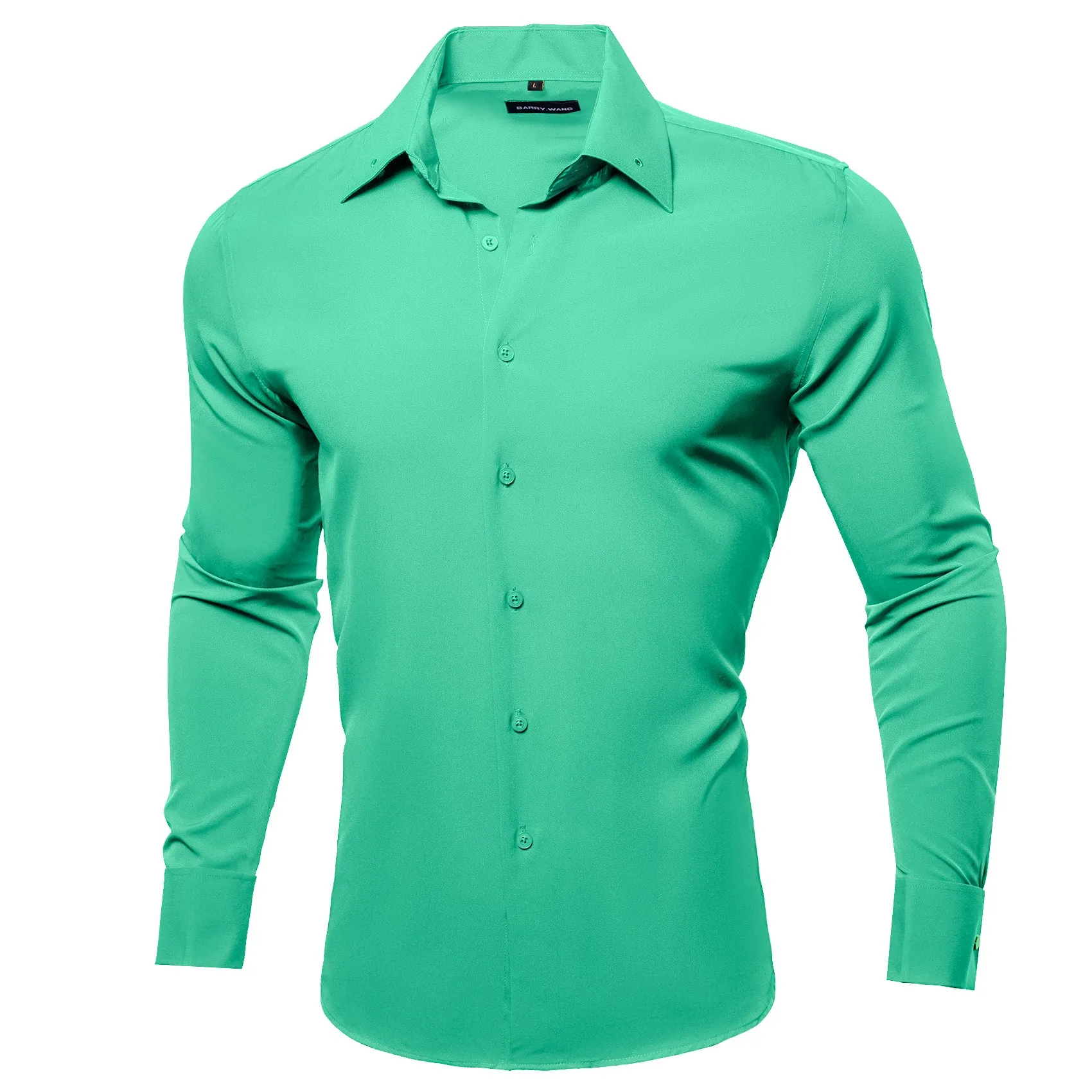 Barry Wang Mint Green Shirt Pale Green Solid Silk Long Sleeve Shirt