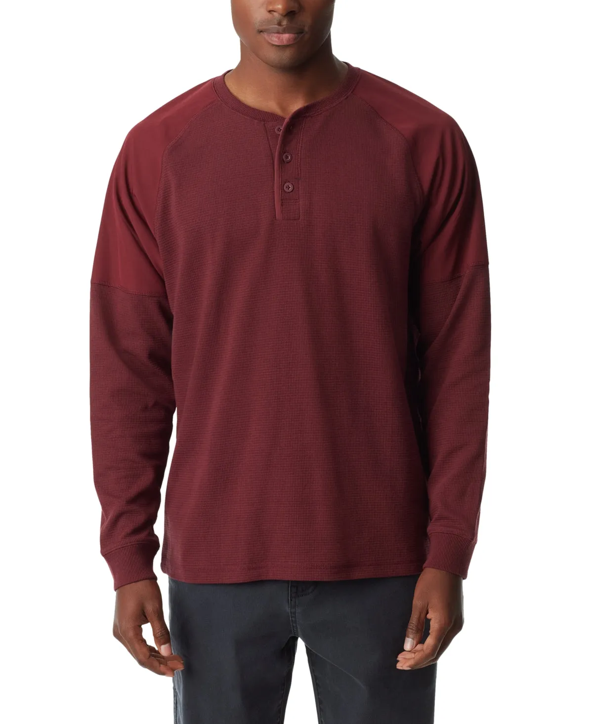 Bass Outdoor Men's Thermal Raglan Long Sleeve Henley T Shirt Red Large