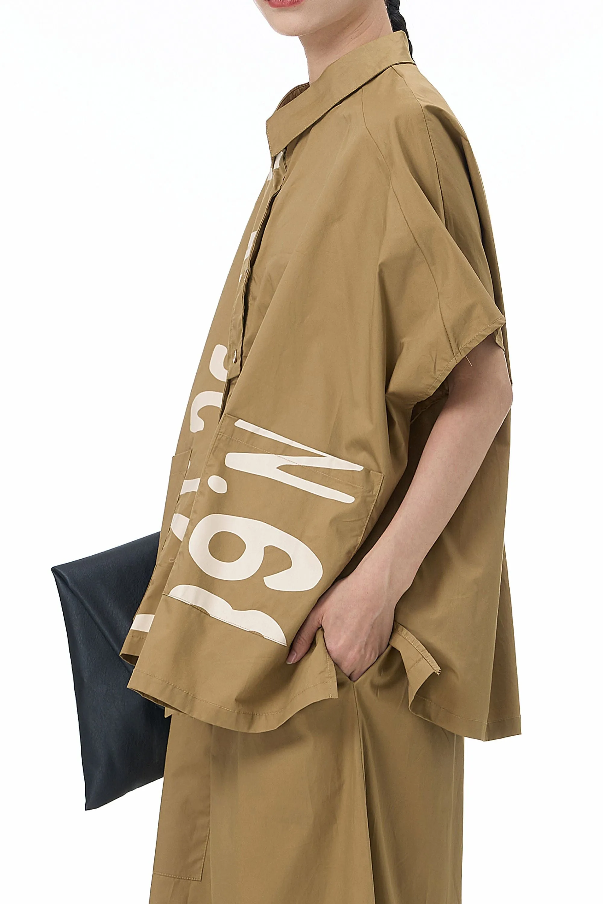 BEIGE CLAY CASCADE OVERSIZED SHIRT