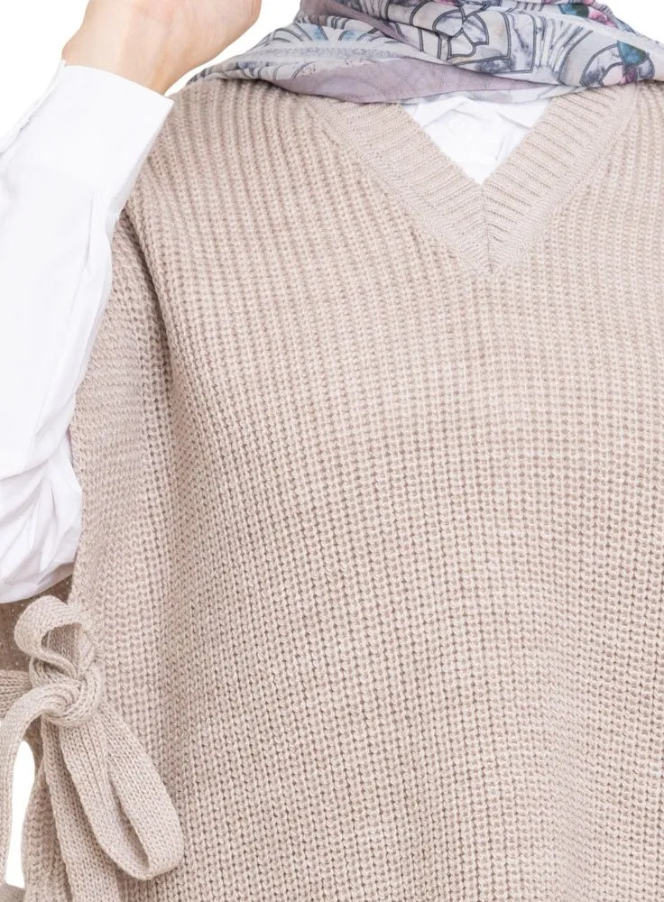 Beige Cut Belt Pullover