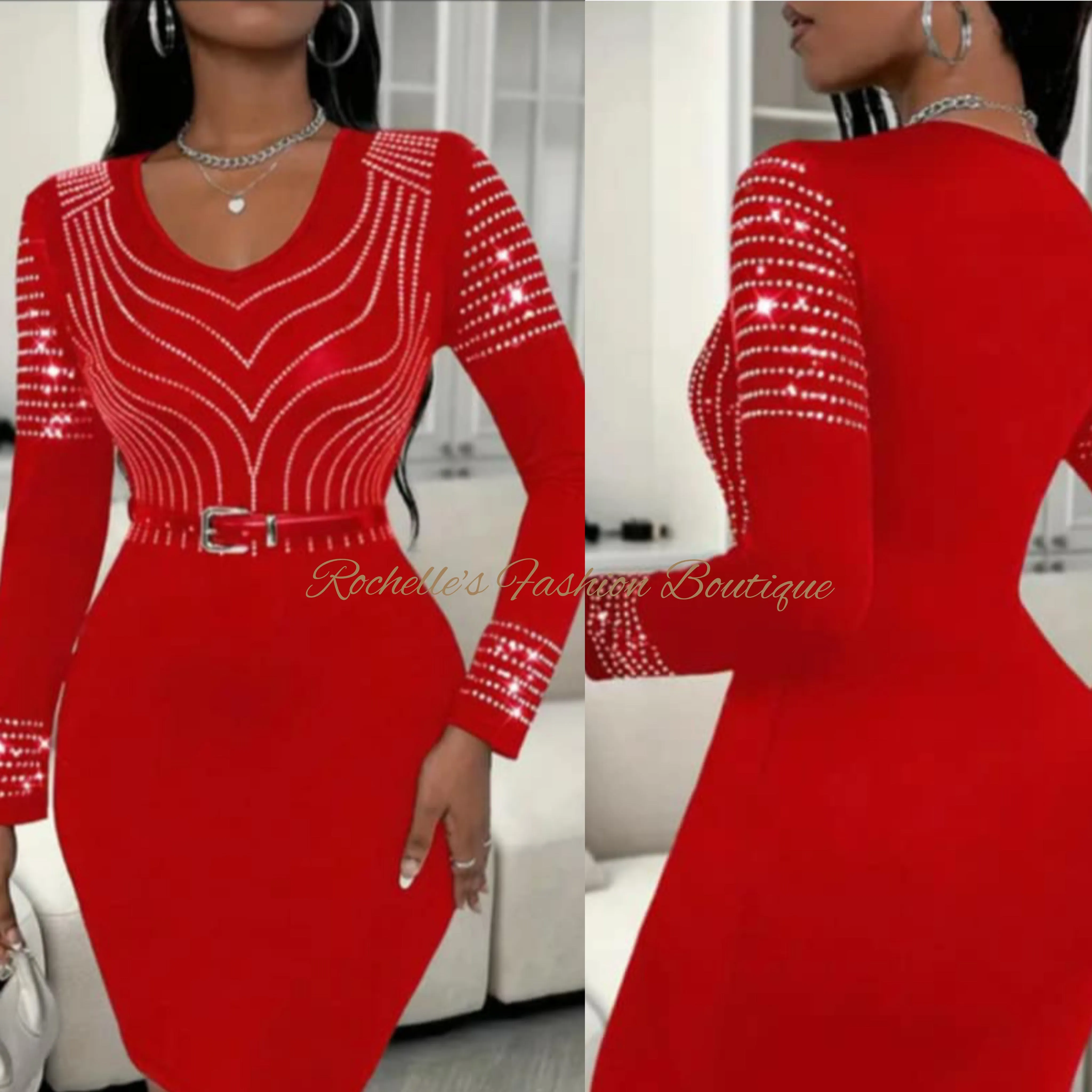Black Bodycon Rhinestone Dress