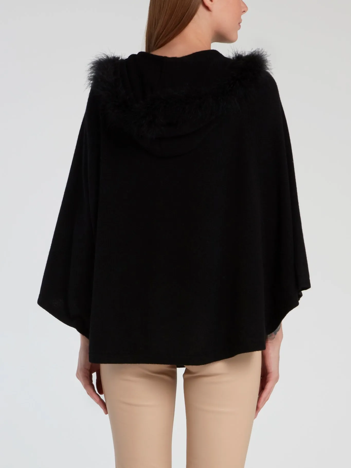 Black Fur Hood Knit Poncho