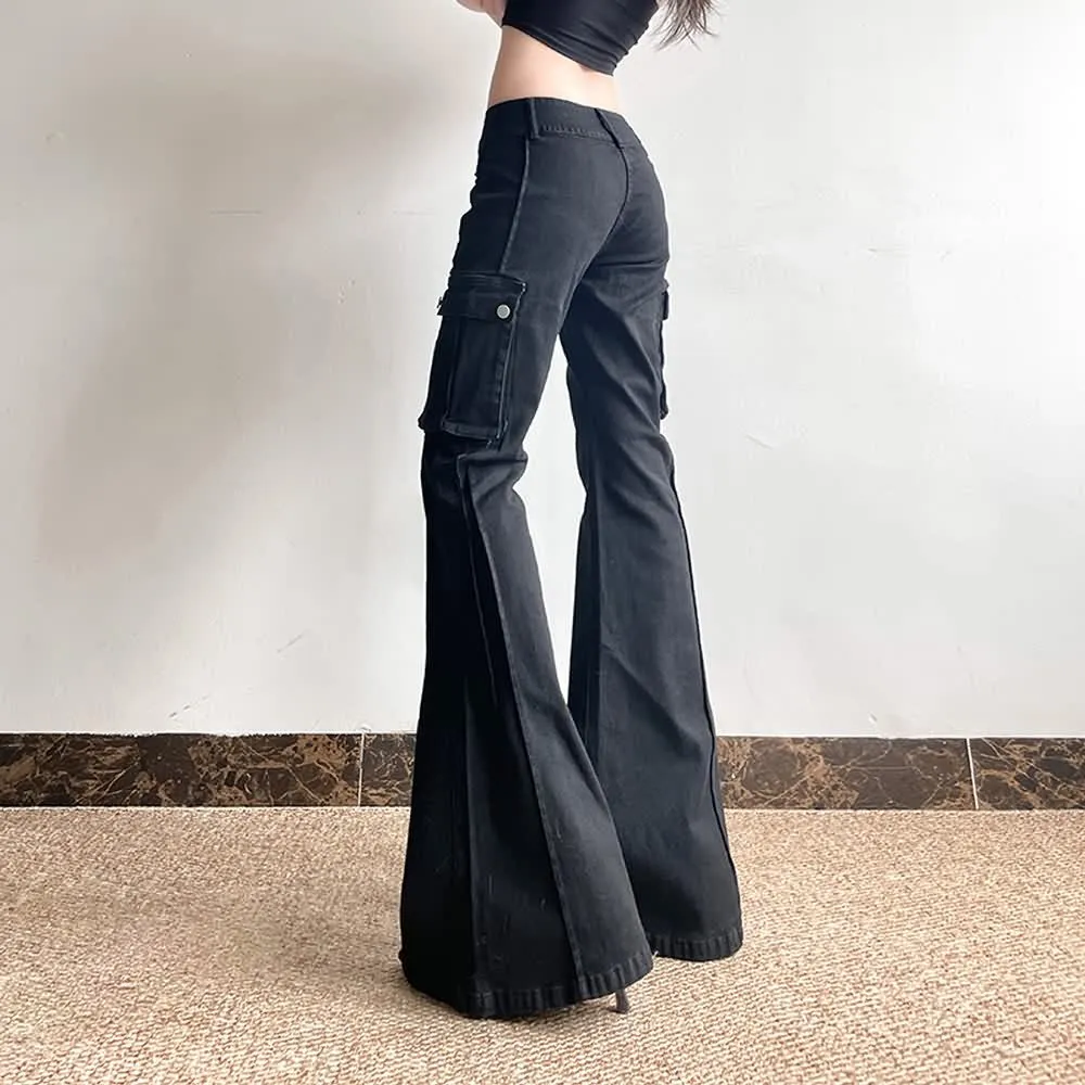 Black Gothic Y2K Cargo Flare Jeans