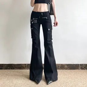 Black Gothic Y2K Cargo Flare Jeans