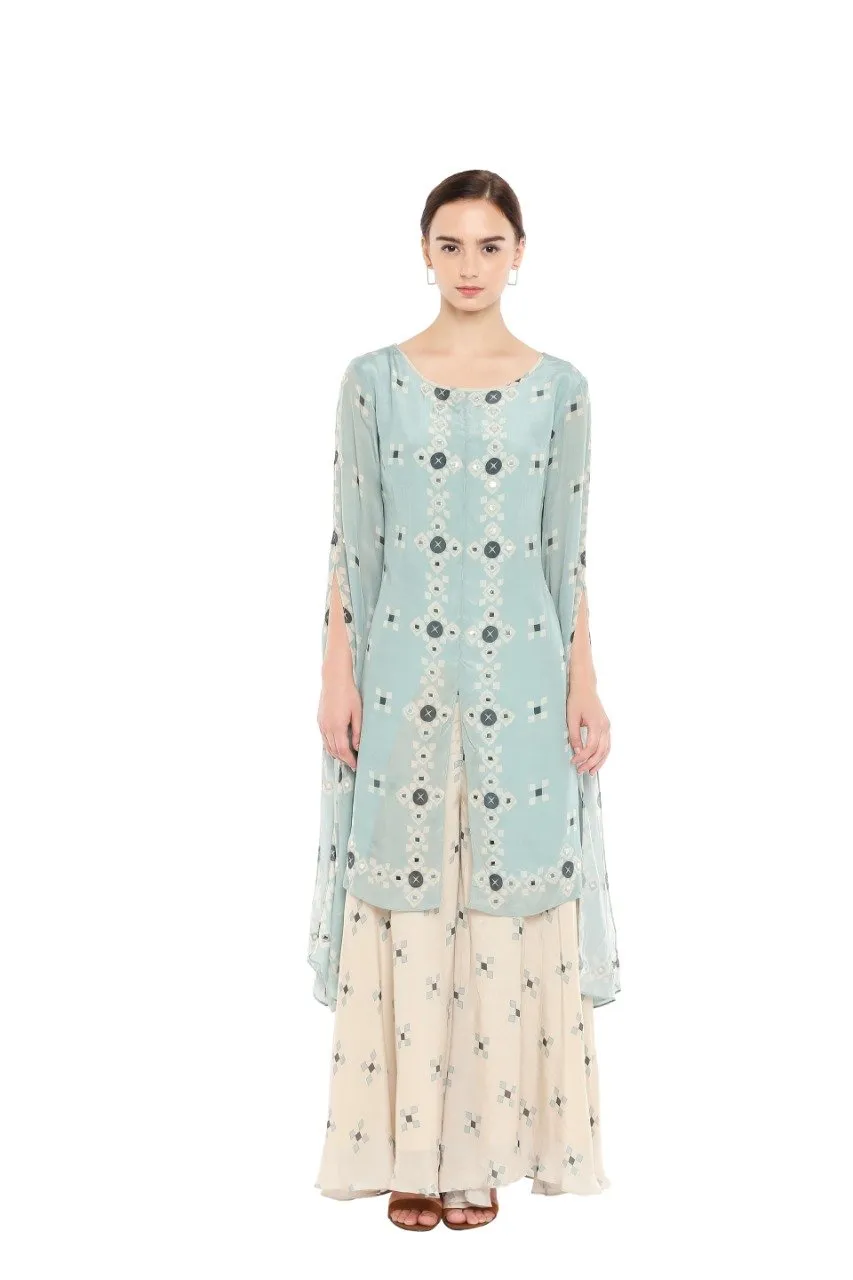 Blue Kurti & Beige Pants Set