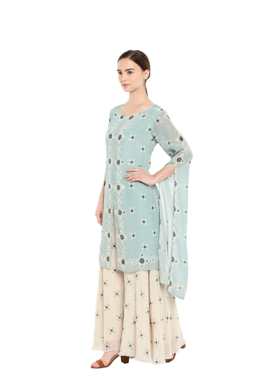 Blue Kurti & Beige Pants Set