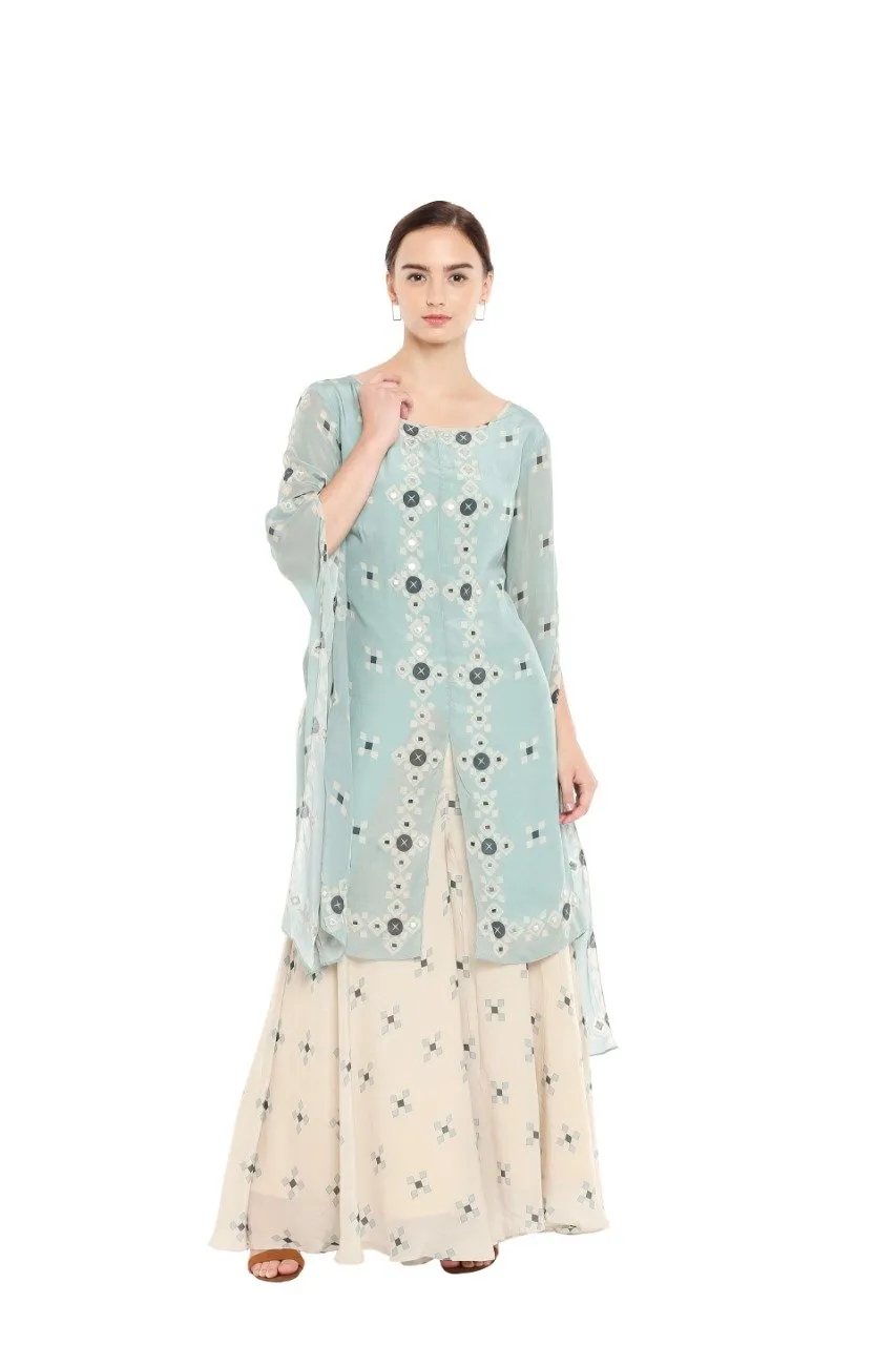 Blue Kurti & Beige Pants Set