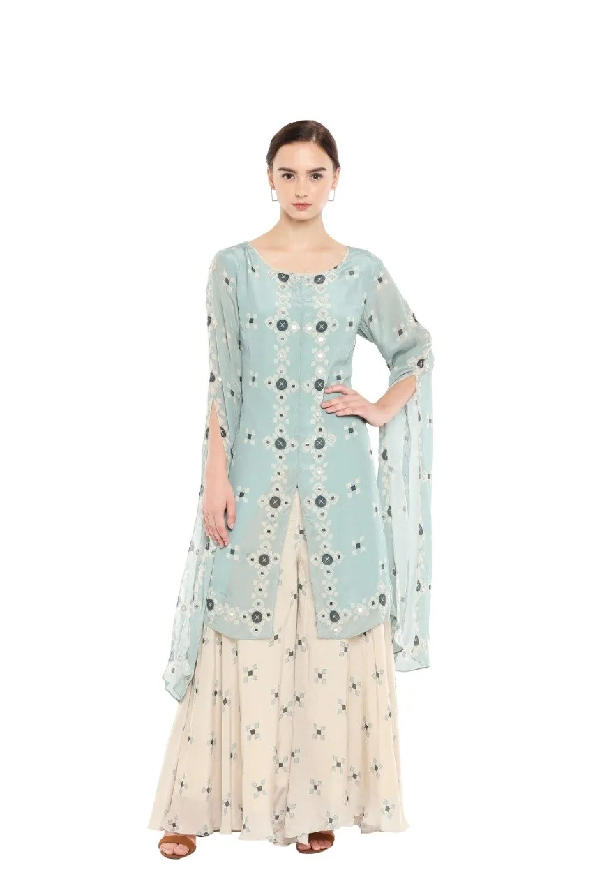 Blue Kurti & Beige Pants Set