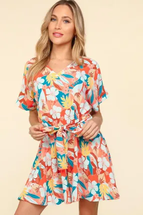 Blue Zone Planet |  Haptics Tropical Floral Short Sleeve Tied Romper