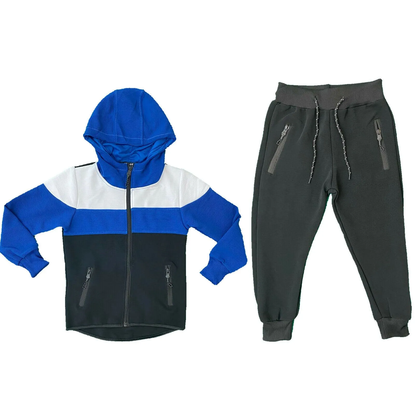 Boys Girls Kids Tracksuit Panel Jacket Joggers Jogging Bottoms Outfit Set