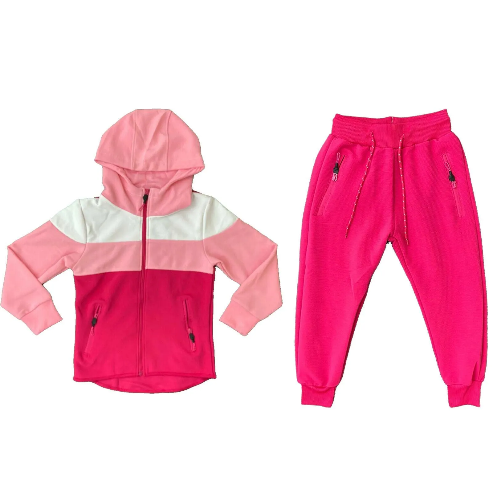Boys Girls Kids Tracksuit Panel Jacket Joggers Jogging Bottoms Outfit Set