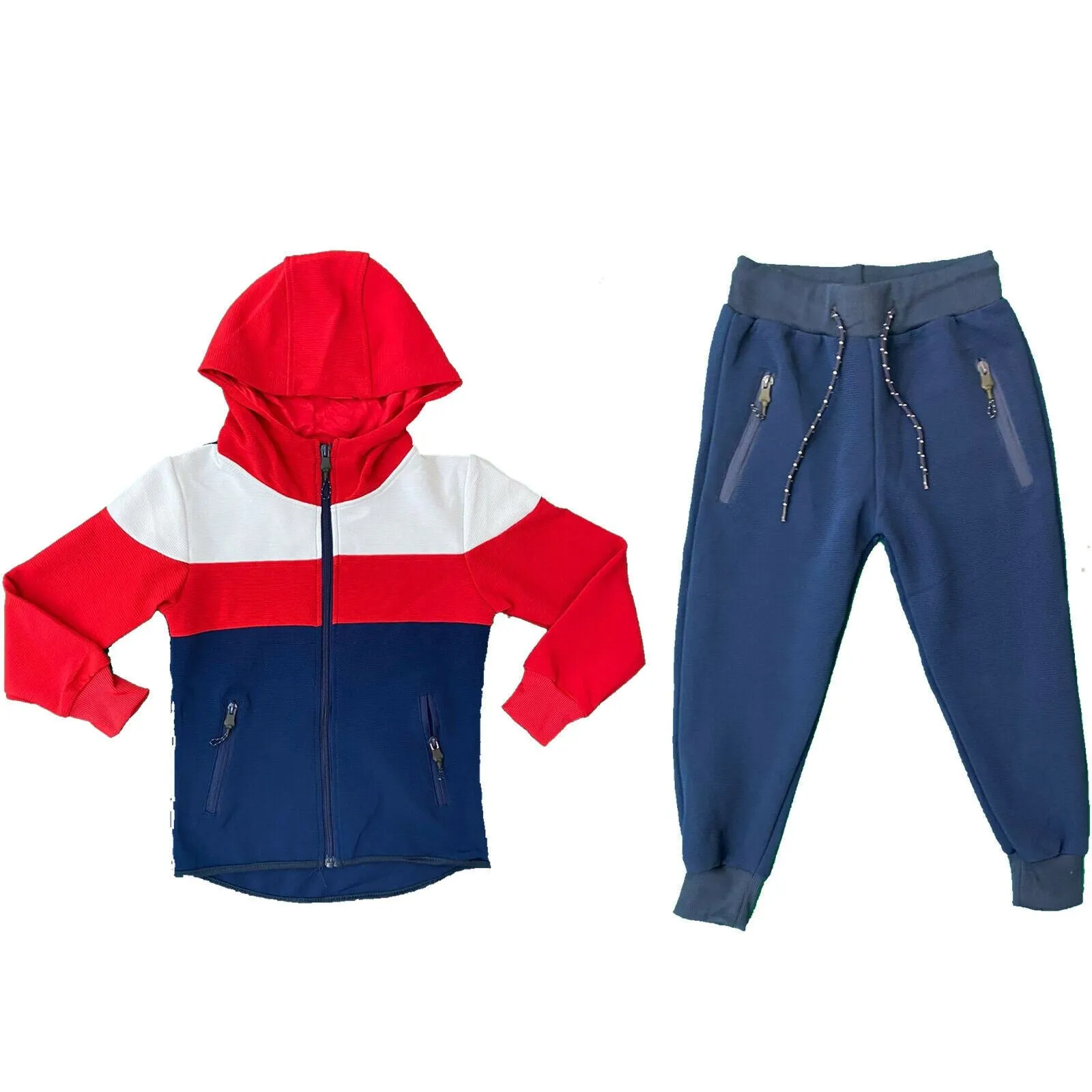 Boys Girls Kids Tracksuit Panel Jacket Joggers Jogging Bottoms Outfit Set